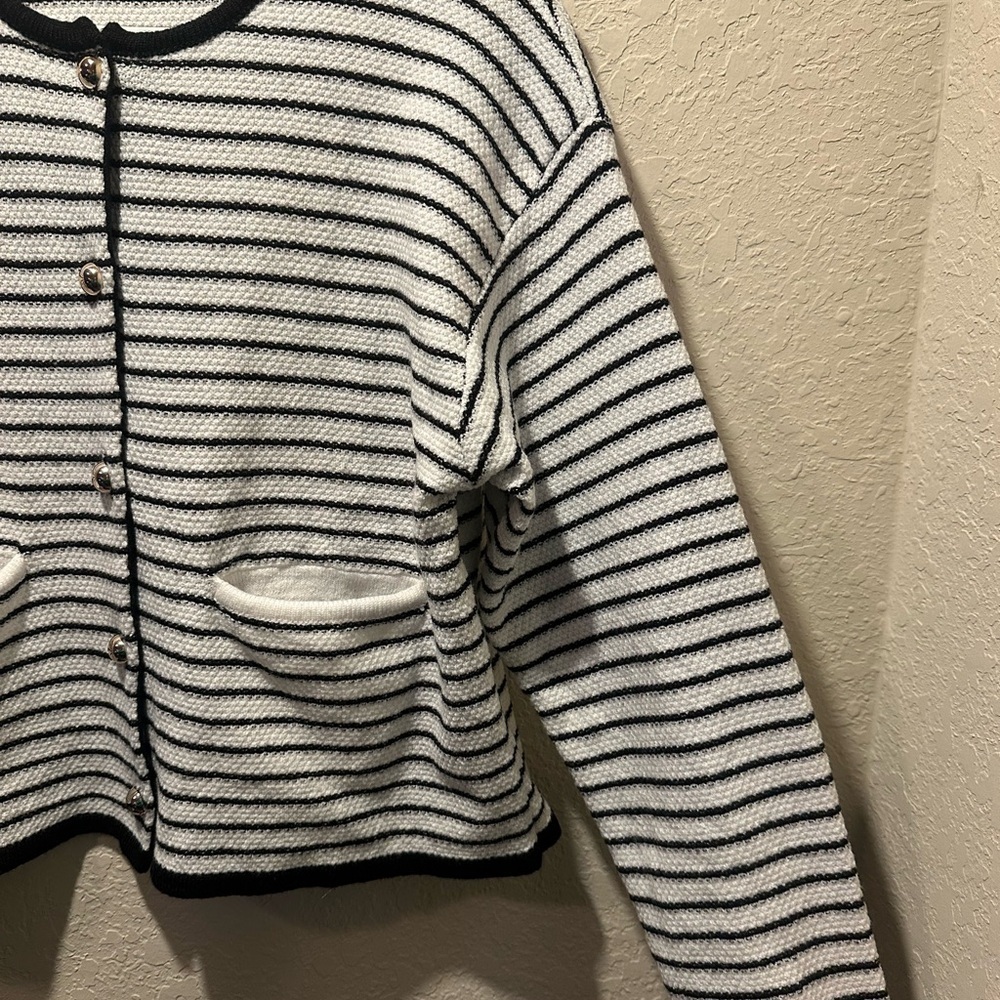 Etosell Black and White Striped Cardigan With Gold Buttons Size Medium - Picture 6 of 8